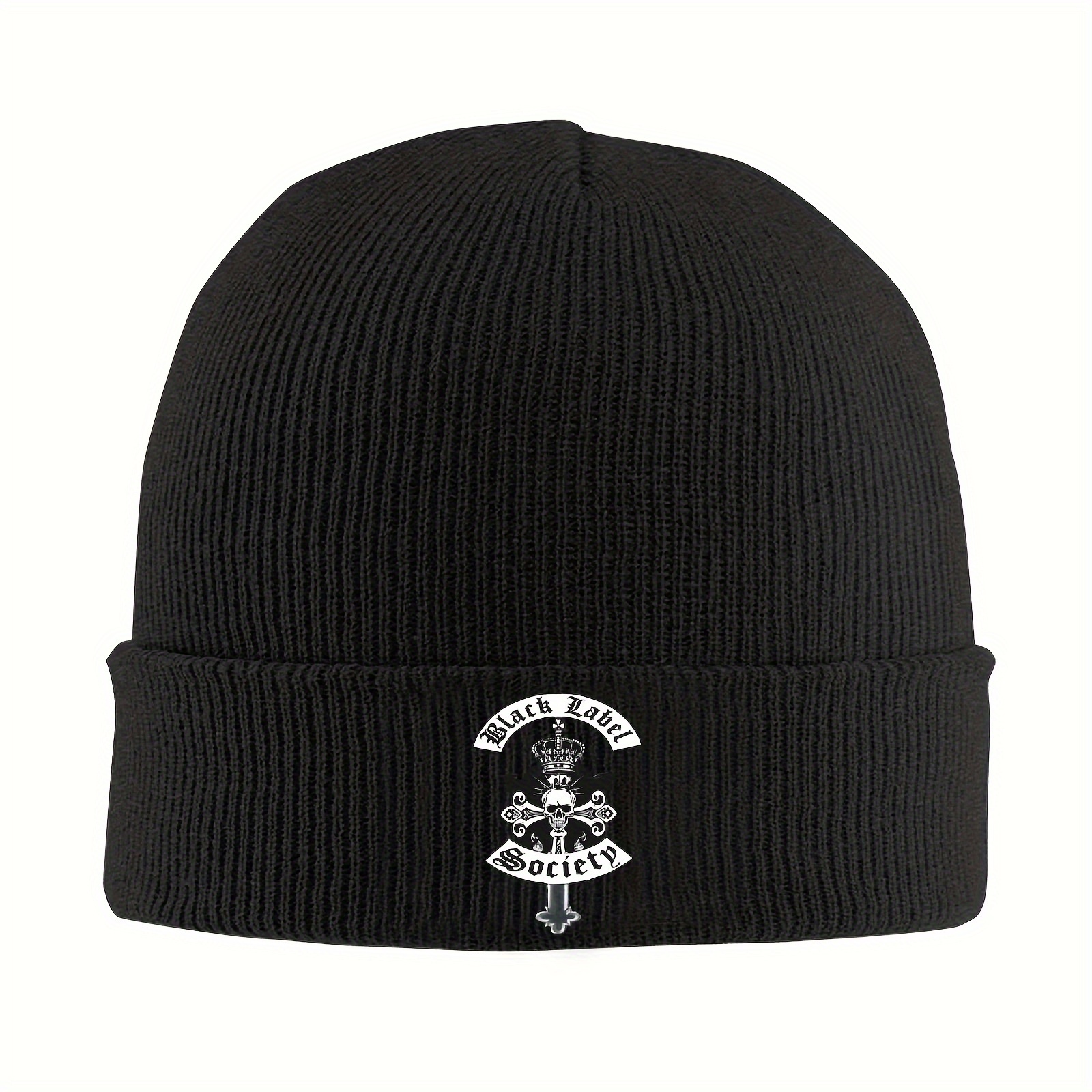 

1pc Black Label Beanie - Funky & Warm Acrylic Knit Hat, Windproof For - Autumn & Winter Skiing, Hand Or Only, Winter Hat