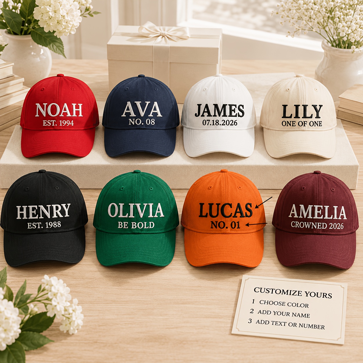 Customizable Baseball Cap with Dual-Line Text Embroidery