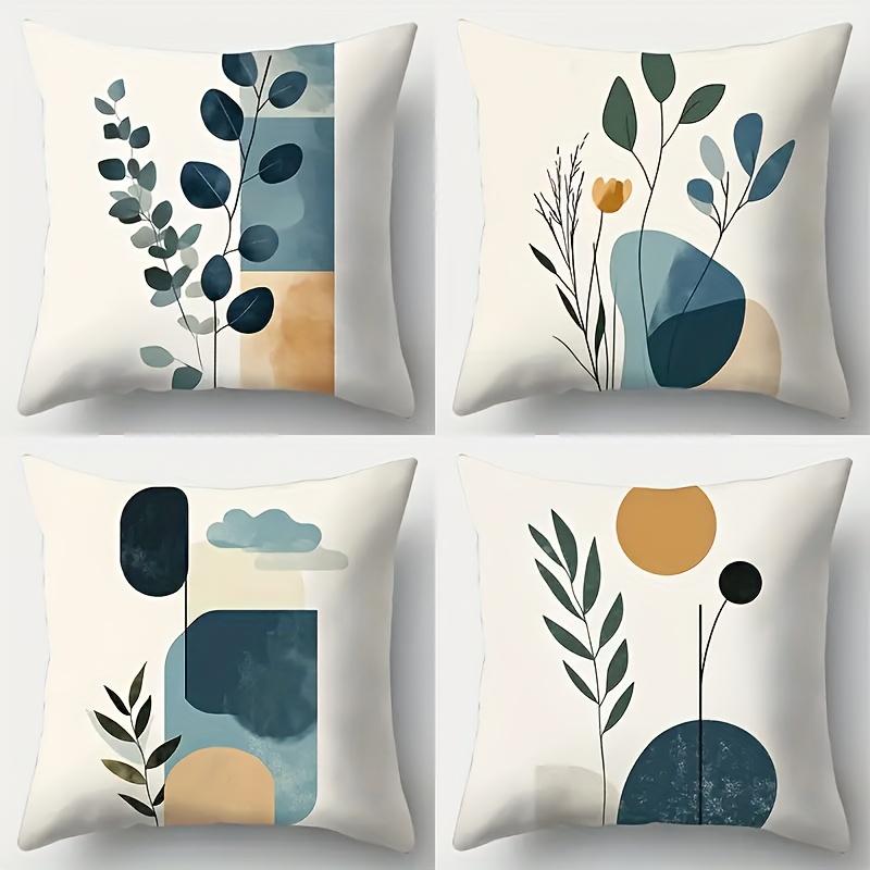 TEMU 4 fundas de cojín modernas bohemias, estampado de hojas y flores, lavables a máquina, cierre de cremallera, fundas decorativas para cojines de