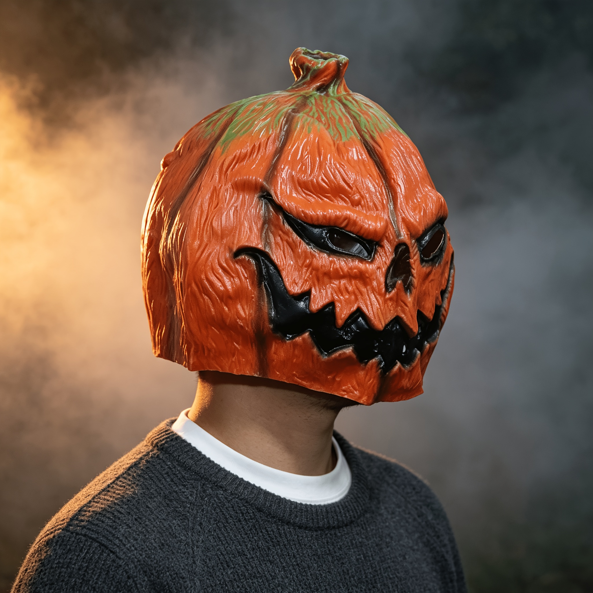 Image of Unisex Adult Retro Texture Pumpkin Full Face Latex Mask, Fun Mask, Holiday Party Cosplay Dress Up Costume Accessory For Halloween