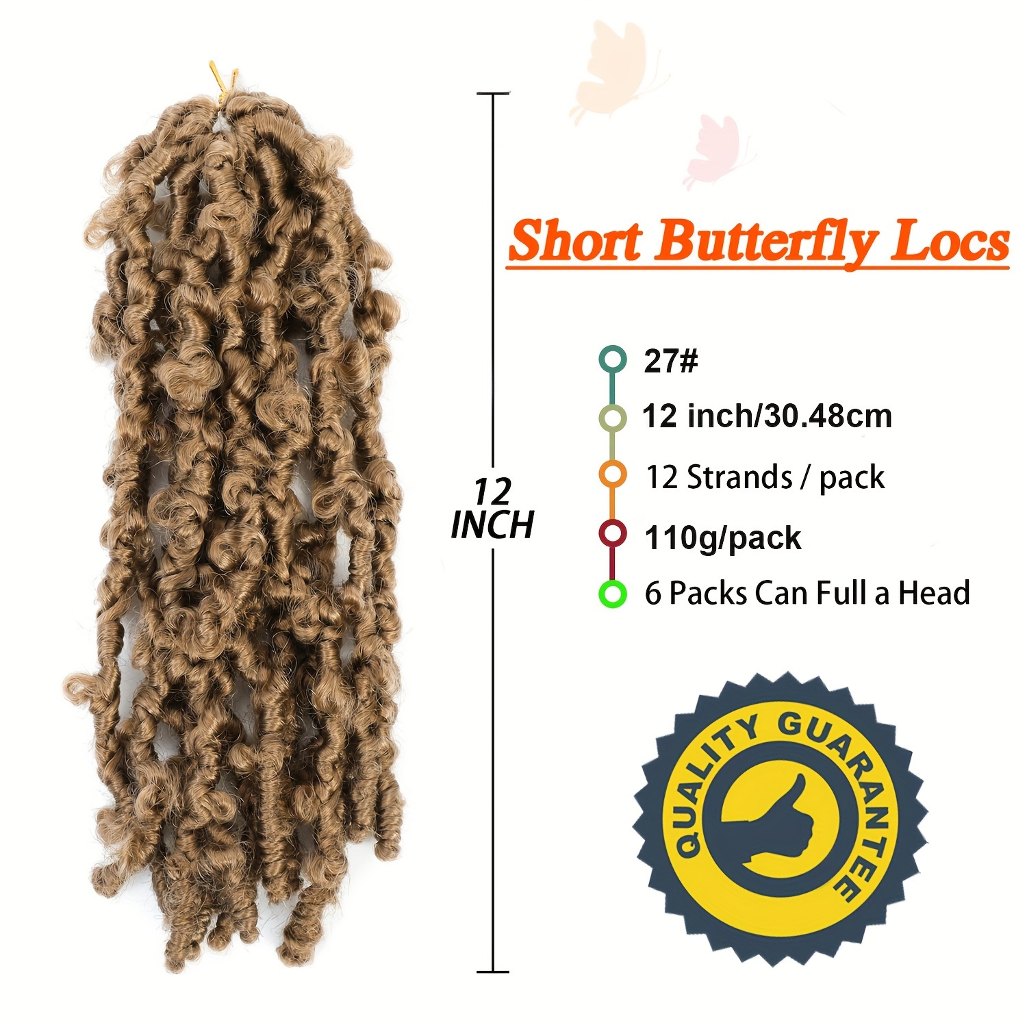 Butterfly Locs Crochet Hair Synthetic Hair Extension 12 Inch Short  Butterfly Locs Hair Pre-looped Distressed Locs 12 Strands 