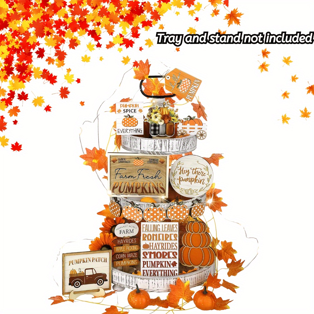 

16pcs, Decor Fall Decorations Set, Decor, Trays Signs, Wooden For Fall Christmas, Table Decor