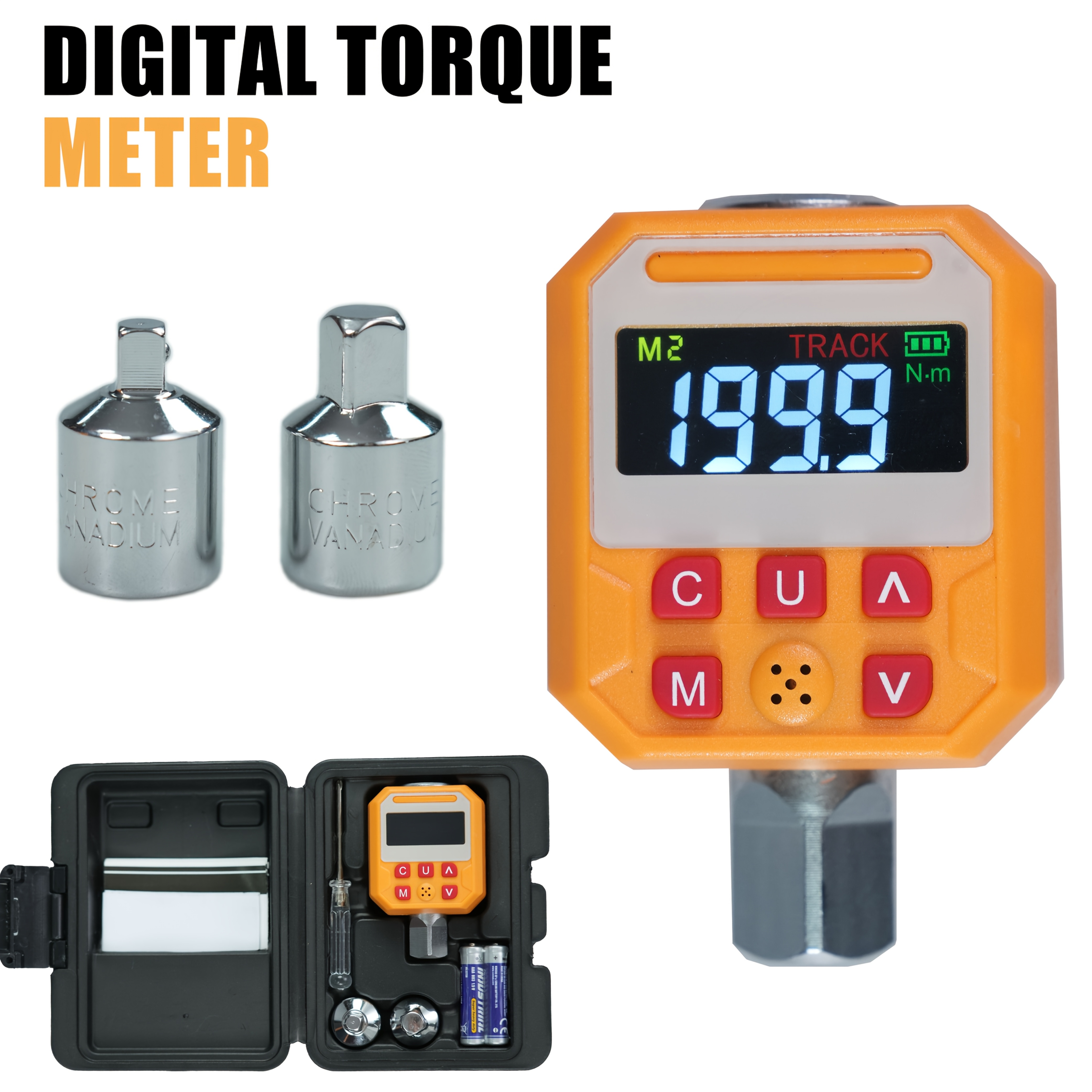 Image of 1/2" Torque Meter, 7.4-147.5 Ft-lb/10-200 Torque Wrench Converter, Values, Data Storage, Buzzer And Led Indicator Light, For Bicycle/motorcycle/car Repair/car , Accuracy: 2%