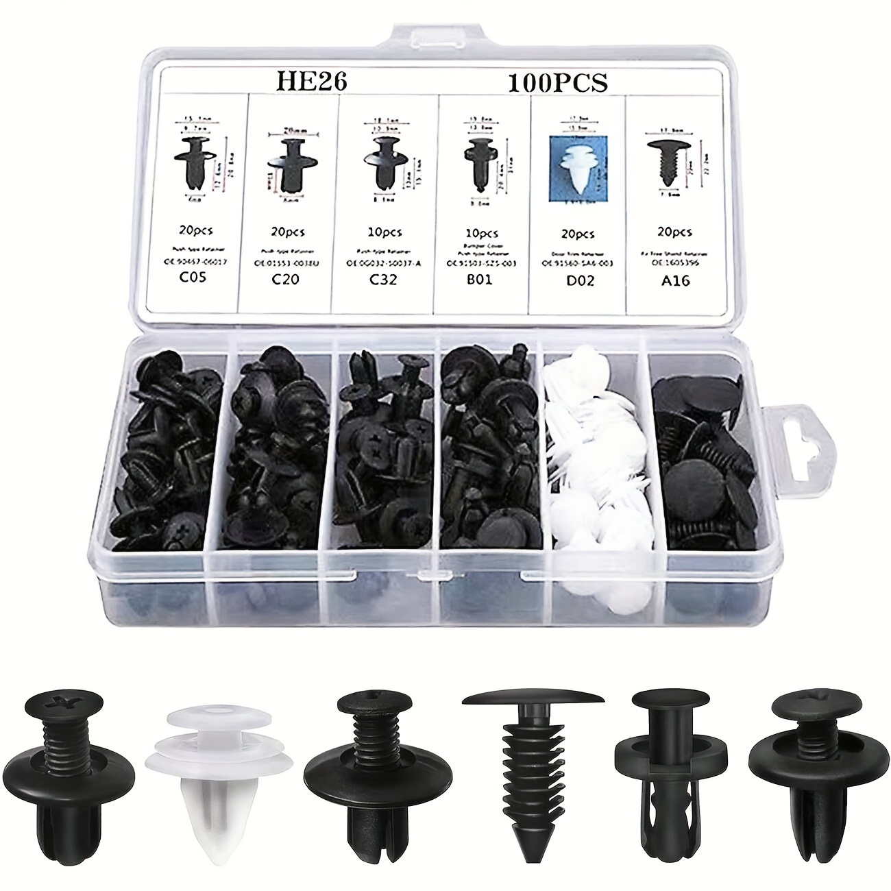 

100pcs Bumper Retainer Clips Car Plastic Rivets Fasteners Auto Push Pin Set, Automotive Body Door Trim Panel Fender Clips Kit For Trucks And Motorcycles