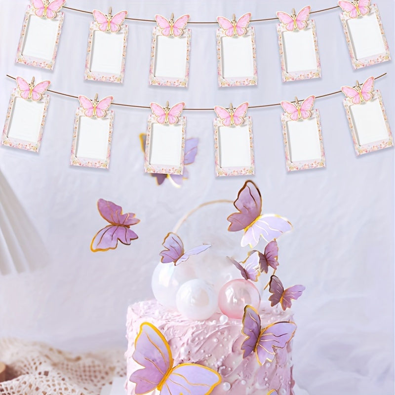 

12pcs, Butterfly Birthday Photo Banner, 6inch Paper Hanging Flag Pendent, Pink Purplr Birthday Party Decoration, Adults Wedding Decor, 1st Birthday Supplies Banner