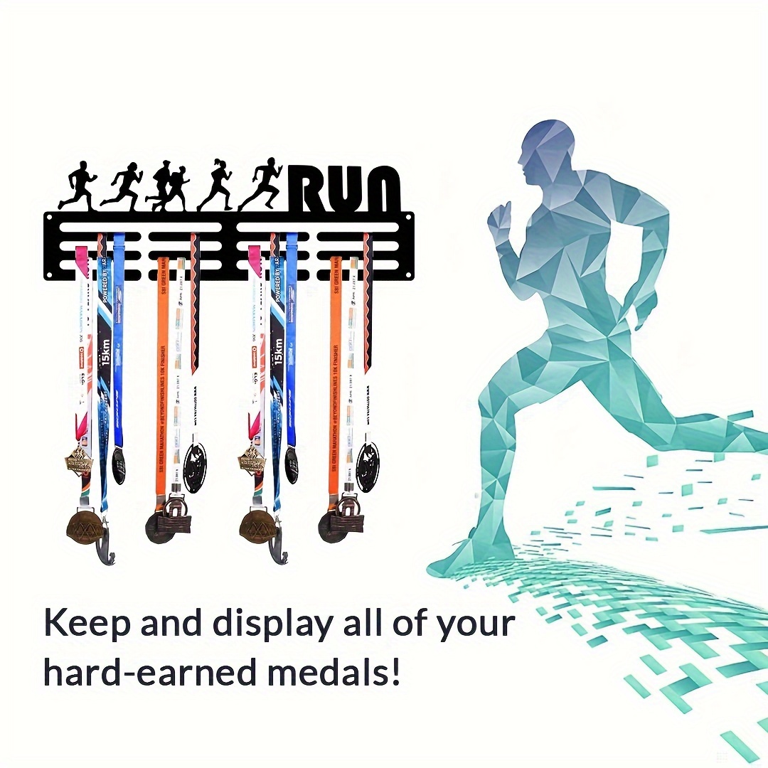 

Customizable Sports Medal Display Rack - Holds 60 Medals, Easy Install Wall Mount For Running, Soccer, Softball Awards & Ribbons - Modern Iron Home Decor