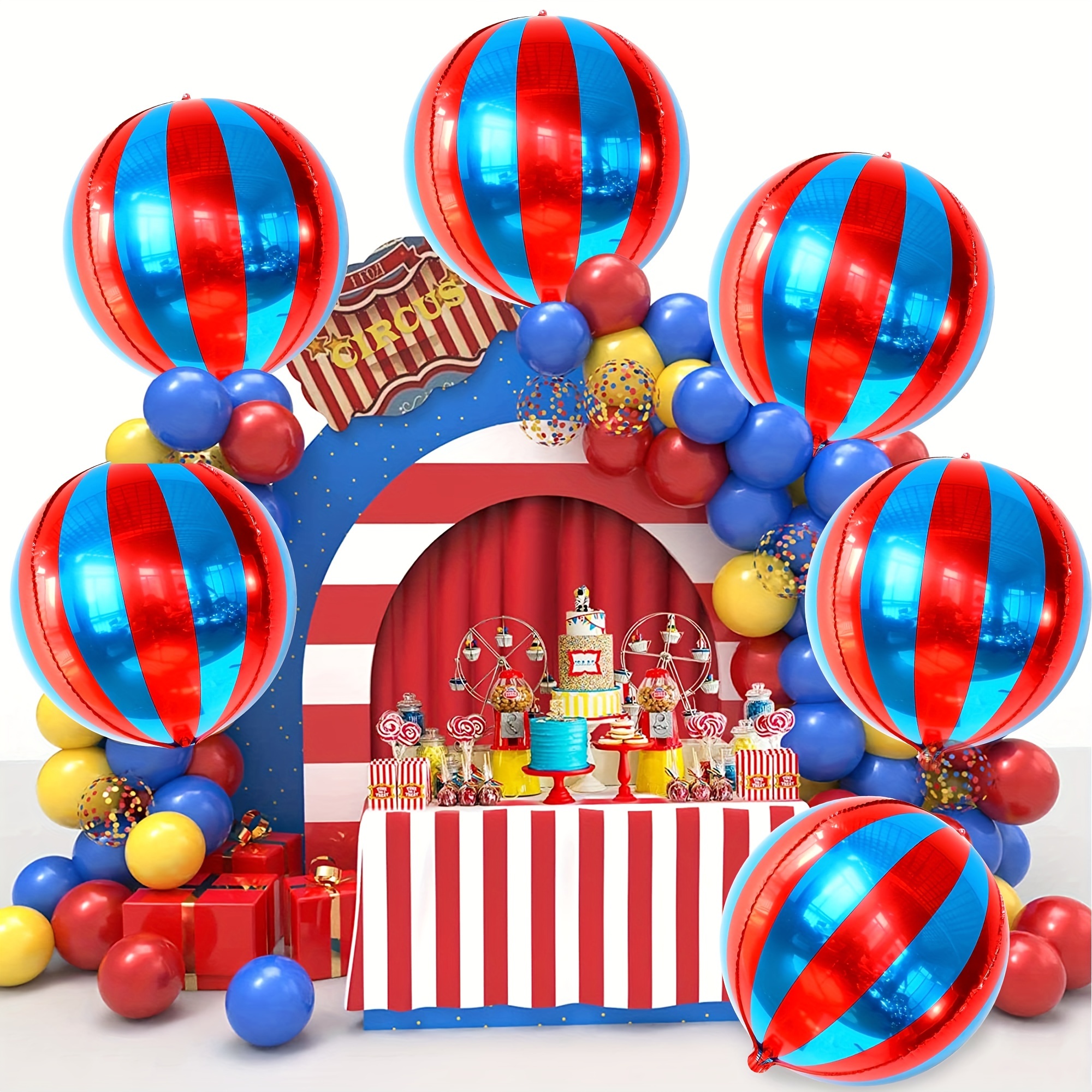 

4pcs Red And Blue Carnival Balloons - 22 Inch 360° Metallic , Circus-themed Party Decorations For Birthdays, Celebrations, And Festive Events