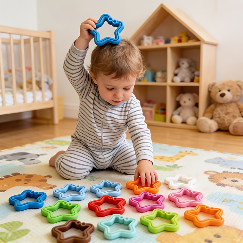 12-Color Rainbow Hanging Ring Baby Toys Set