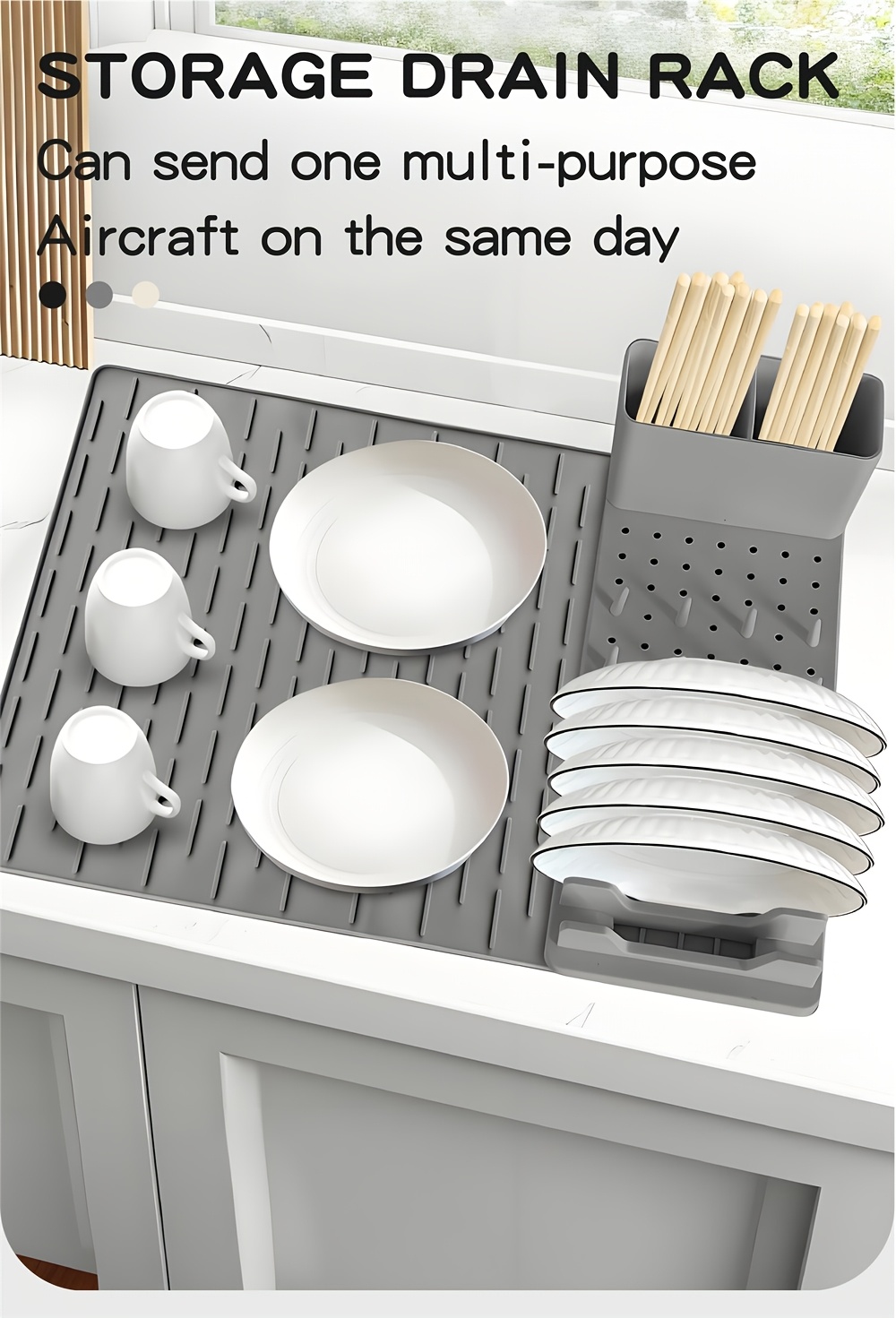 2pcs silicone dish storage rack set non punch collapsible kitchen countertop organizer with scratch resistant removable draining   organization for bowls and plates Product details 1