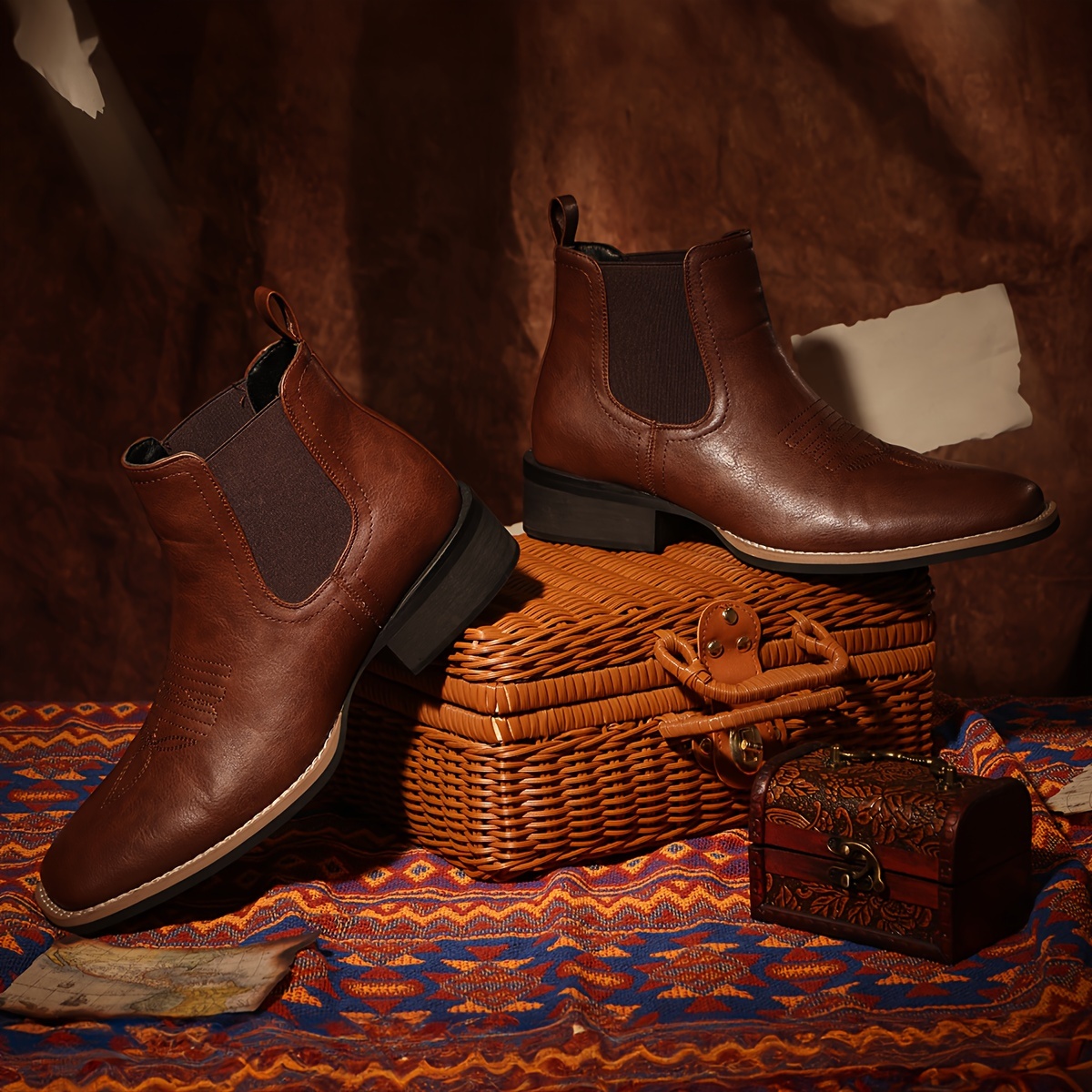 western cowboy boots men mens square toe chelsea boots ankle - Temu