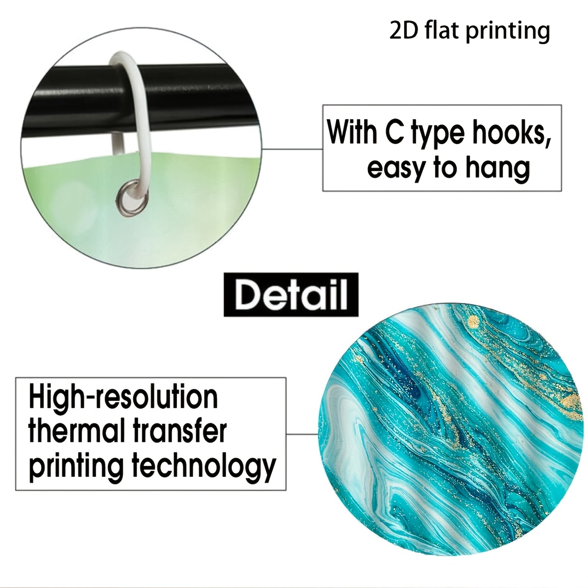 4pcs Ocean Style Shower Curtain Set with Elegant Teal Marble Texture