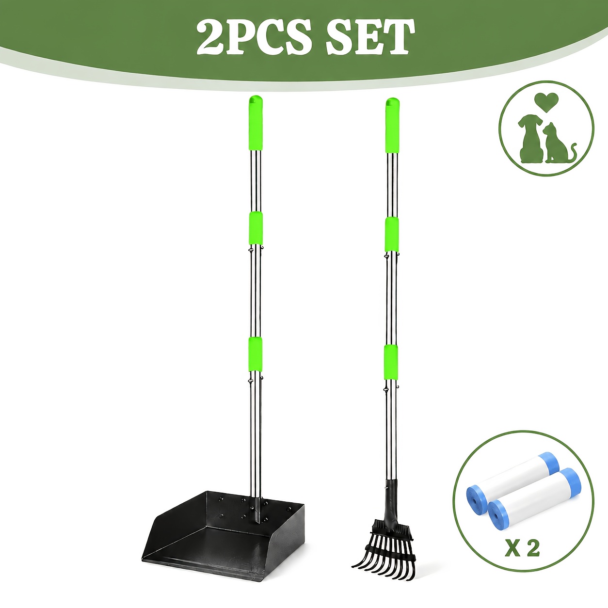 TEMU Uppvu Stainless Steel Pooper Scooper Set, Rust-resistant Tray And Rake Combo, Adjustable Handle Pet Waste Scoop, Easy To Clean, Suitable For All