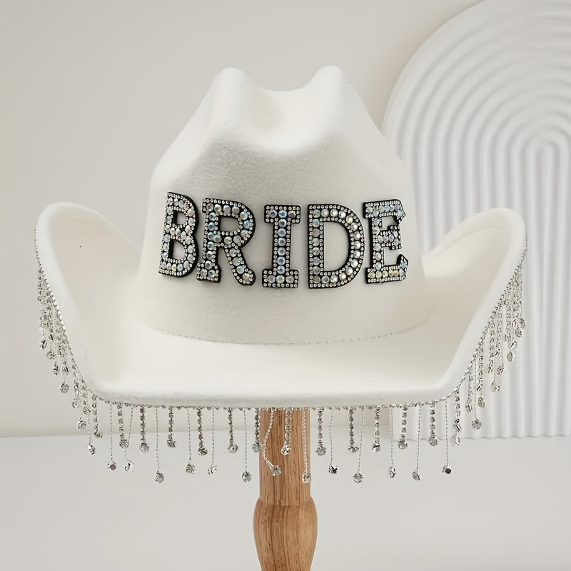 luxurious bride white cowboy hat tassel detail - Temu display picture 1