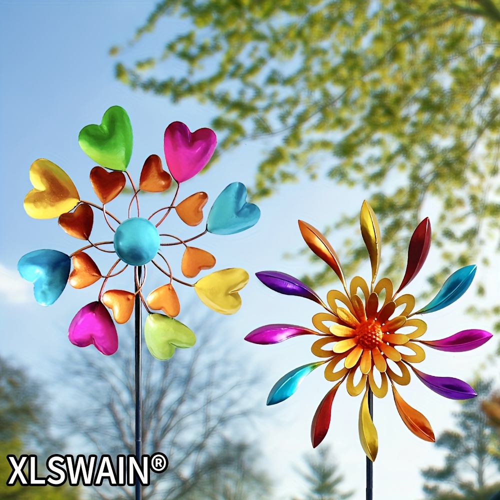 Image of 2pcs, Garden Wind Spinning Sculpture, Metal Windmill, Wind , Garden Wooden Pile Windmill, Courtyard Garden Decoration, Durable Iron Courtyard And Courtyard Accessories