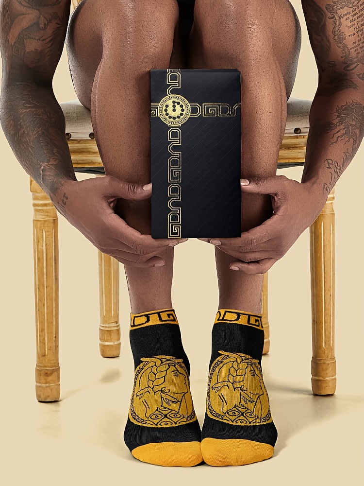  mens ankle socks 5 pack gift box set cotton blend anti bacterial soft comfort high elasticity knit cotton65 30 polyamide31 80 elastane2 90 hand wash only portrait pattern design reinforced seams details 0