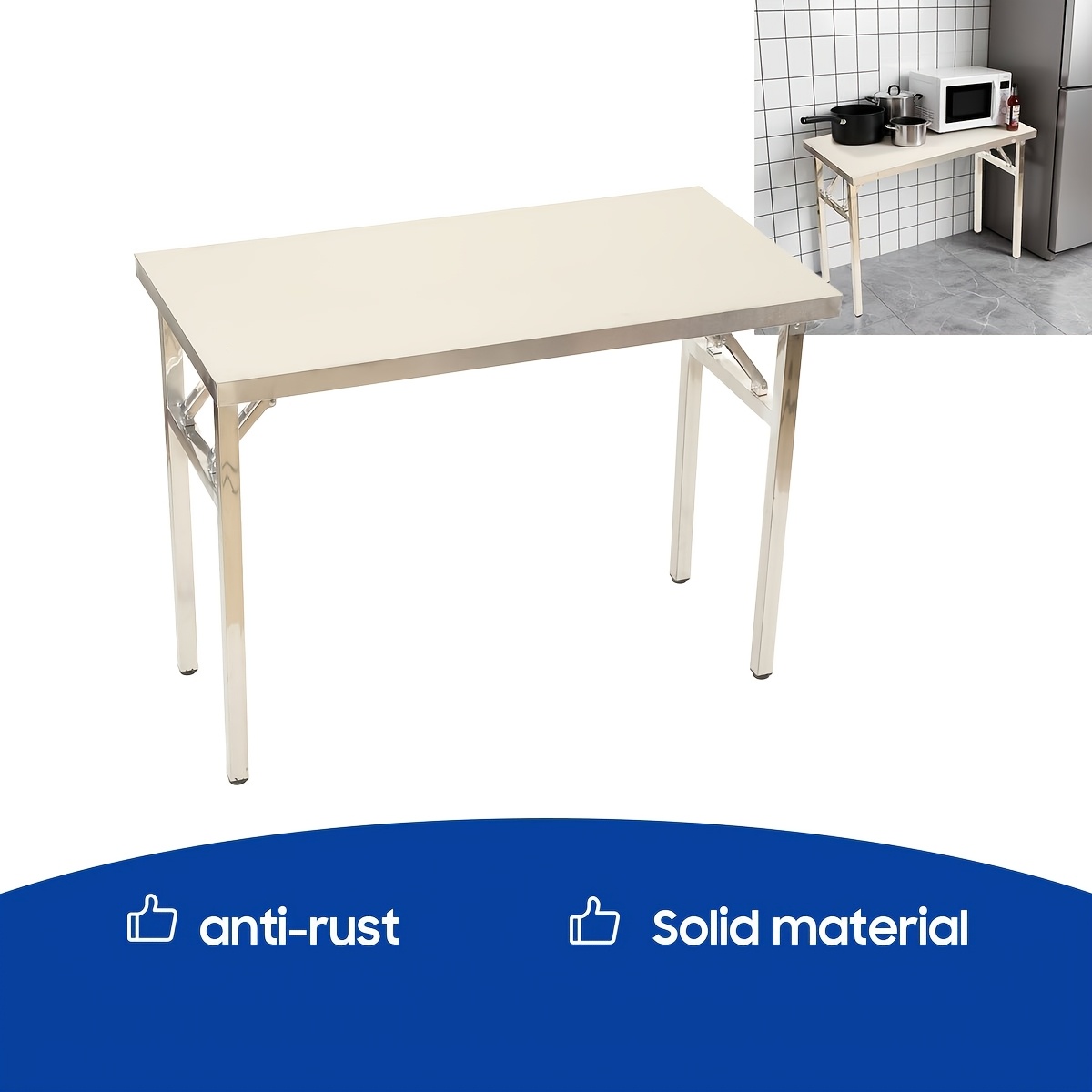 Image of Stainless Steel Folding Work Table | Stainless Steel Table 100 X 50 X 75 Cm, Table Up To 100kg Loadable, Kitchen Table, Kitchen Preparation Table, Folding Table, Serving Table - 4cm Thickness