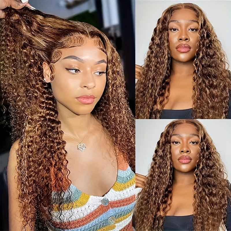 1pc deep wave human hair bundles highlighted brown Temu