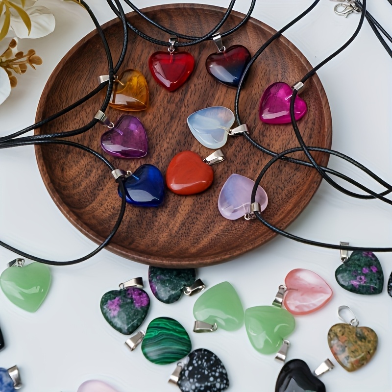 11pcs Mixed Natural Stone Heart Pendant Necklaces Set