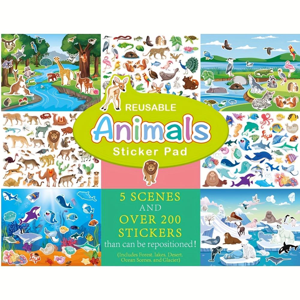 Large Sticker Books Animals & Dinosaurs & Vehicles Removable Stickers Fashion Activity Educational Stickers Toy For Boy Girl Gifts For Christmas Birthday Gifts