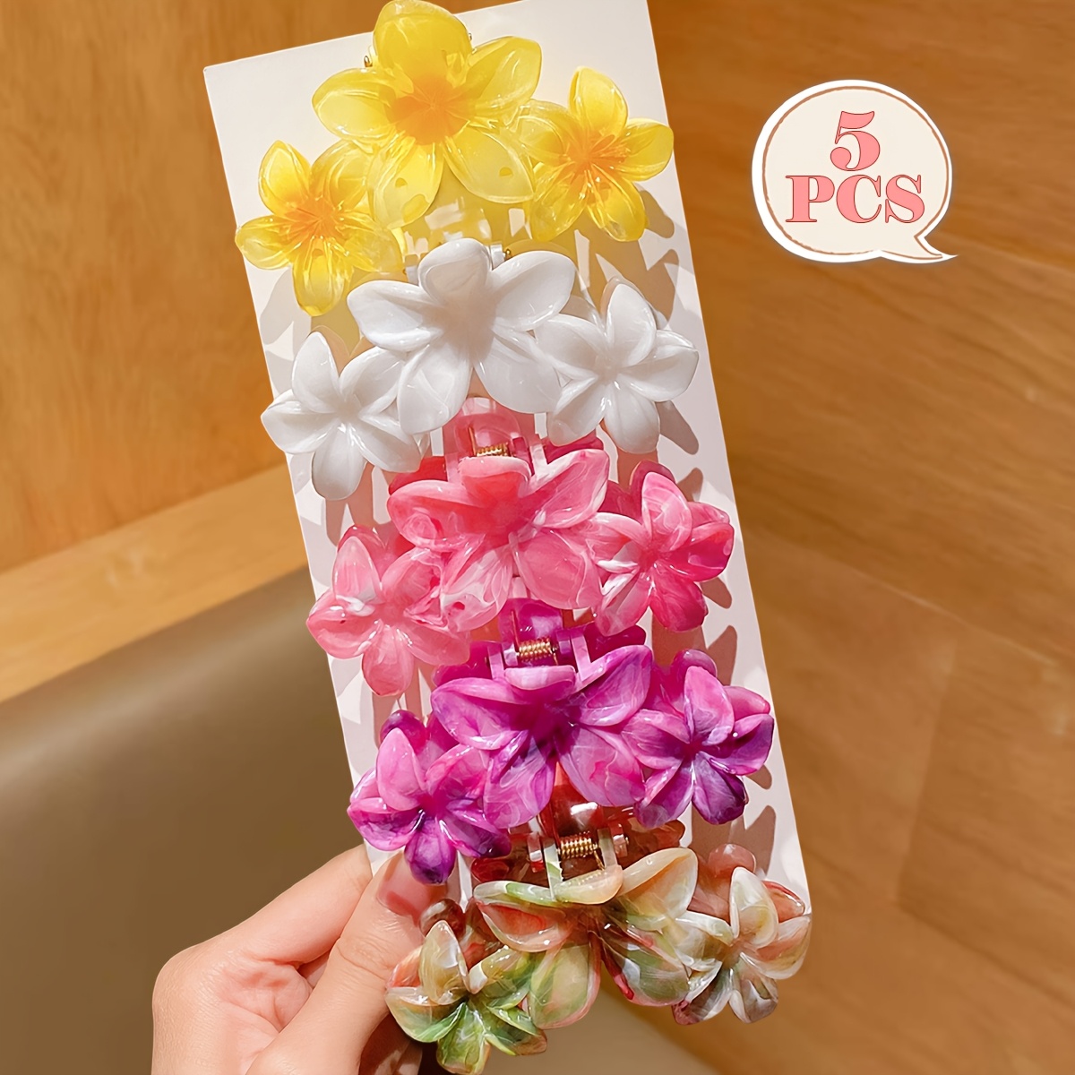 TEMU 5pcs Pinces à Cheveux Ombre Dégradé Fleur d' Banane, Pinces Verticales Florales Douces Plus Large et Plus Longues, Vacances Cheveux Demi-Relevés