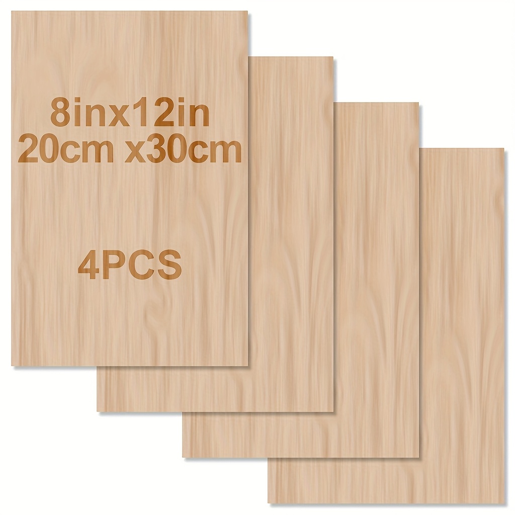 

4pcs/8pcs/12pcs Wood Sheets For Crafts -12x8in/20*30cm - 2mm Plywood Sheets With Smooth Squares Wood Boards For Laser Cutting, Wood Burning, Architectural Models, Staining