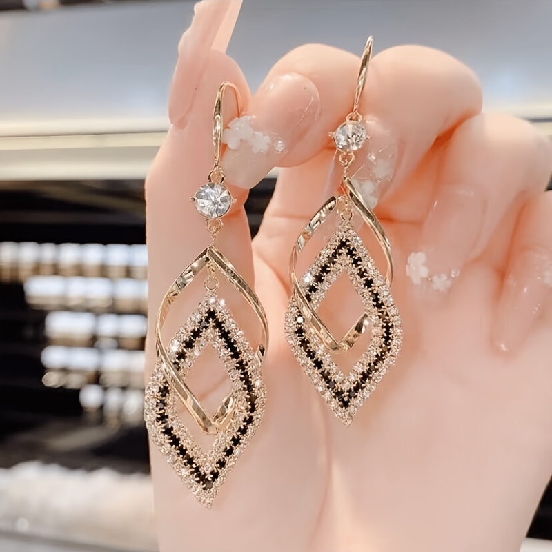 TEMU Double-layer Geometric Earrings Women's Temperament All-match Fashion Ear Hooks Ear Jewelry, Exquisite Gift For ' Fashion Ear Jewelry