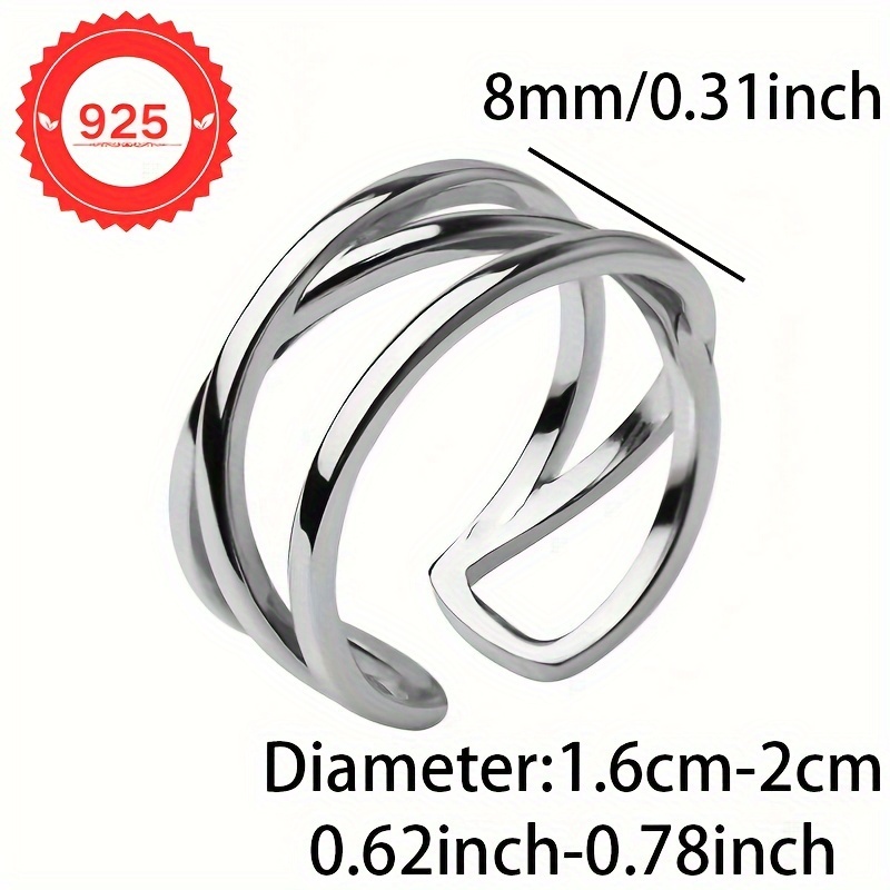 A Ring Made of S925 Silver Featuring a Geometric Three-Layer Line Cross Design, Embodying Minimalism. It Is Adjustable And Suitable for Everyday Wear, Parties, And Gifts - Elegant Jewelry Perfect for All Seasons