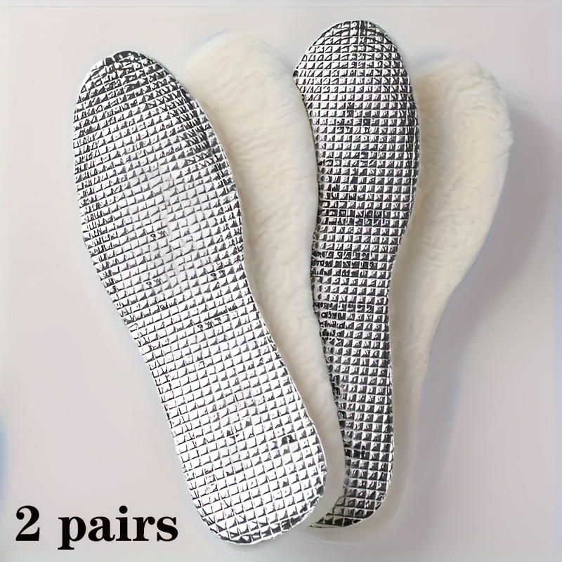 TEMU Semelles chaudes unisexes pour adultes, 2 paires, en laine, résistantes à l'humidité et au froid, protection respirante double face pour les