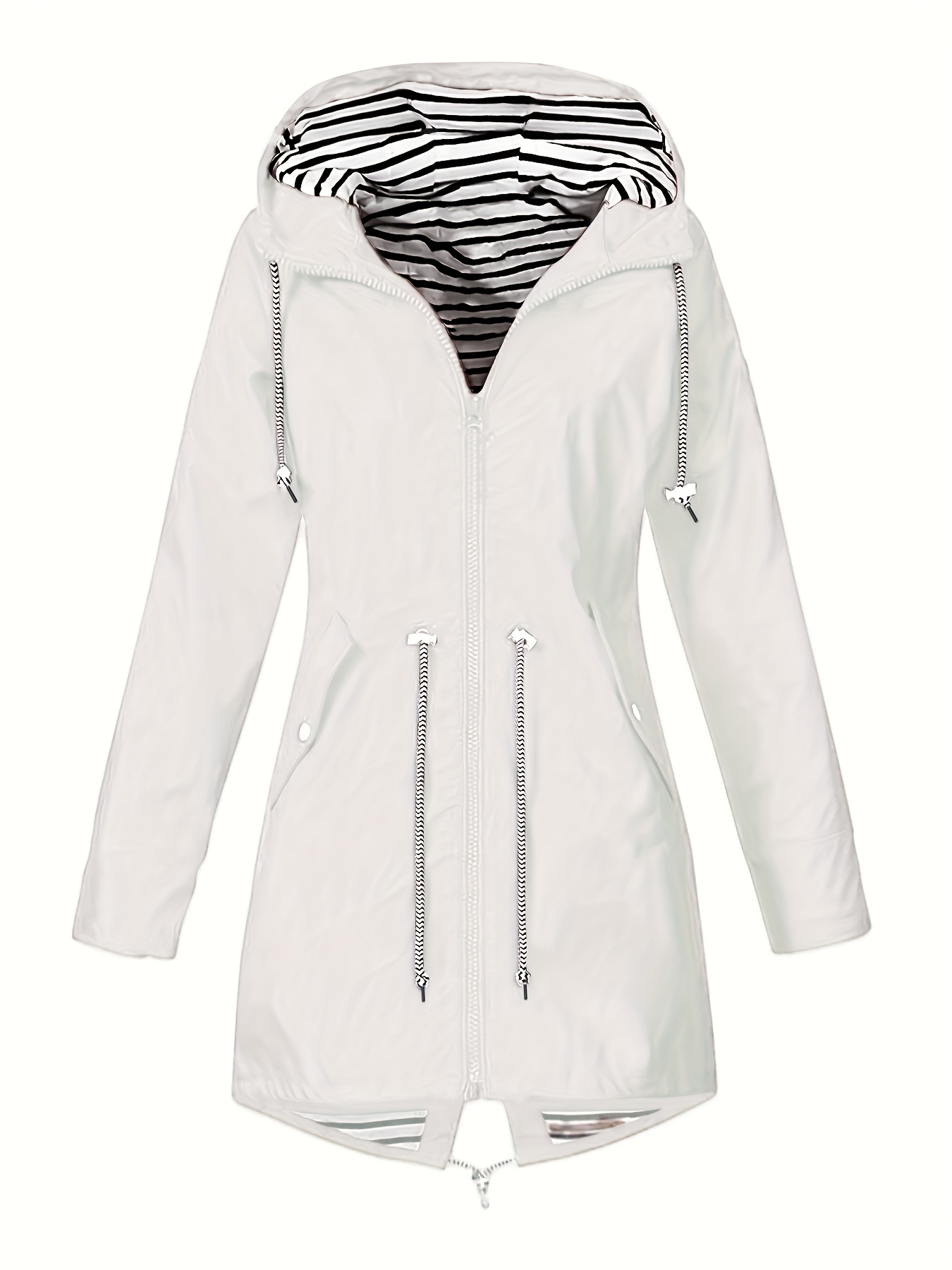 Veste Imperméable Femme Décontractée - Trench Capuche Coupe-vent - Avec Cordon Et Poches Zippées - Pour Randonnée Et Ville
