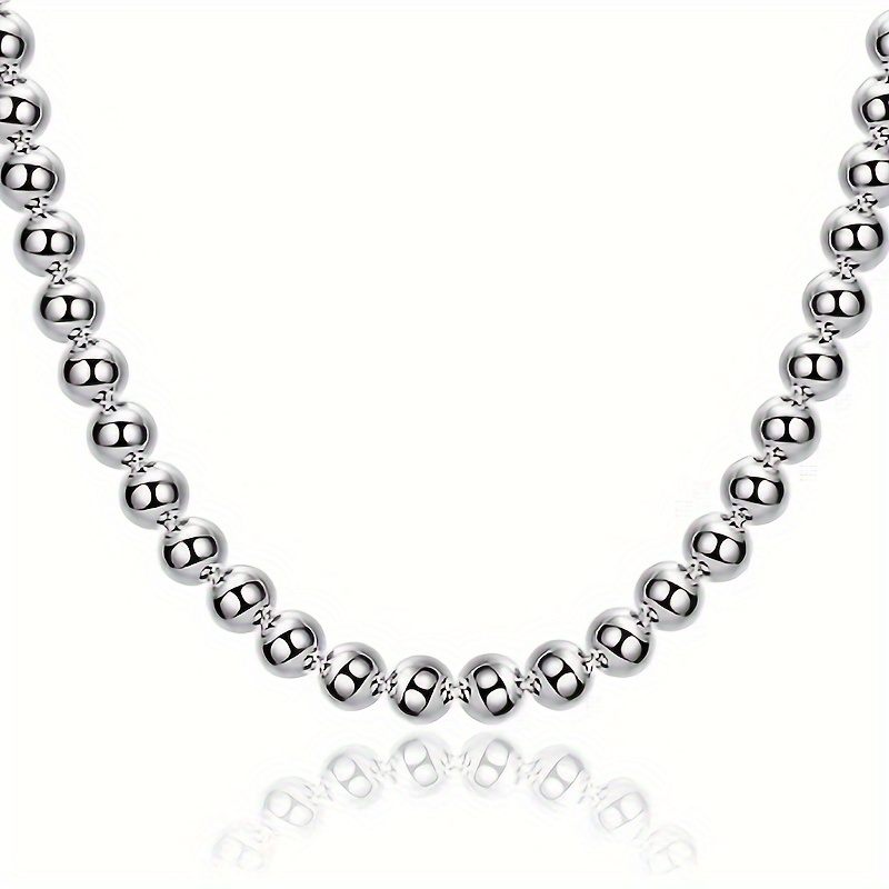 

Vintage Boho 925 Sterling Silver Bead Necklace - 8mm Hollow Beads, Elegant No-plating Jewelry, And Gift-giving, Mardi Gras Day Accessory, Season-universal