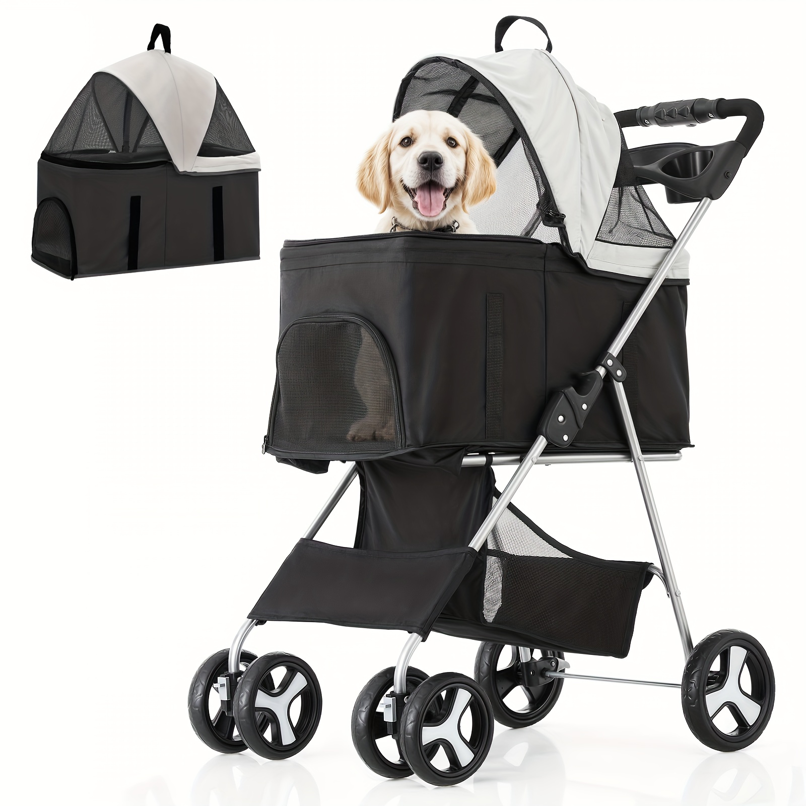 TEMU Monibloom 3-in-1 Foldable Pet Stroller Detachable Carrier, Car Seat And Stroller With Push Button Entry For Small Pets, Dog Stroller For Medium