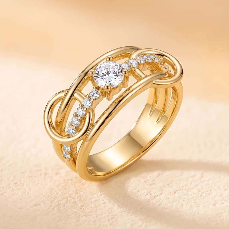 Women's Light Luxury Double Interlocking Ring, Copper Design