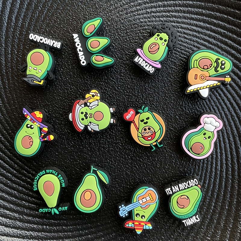 

12-pack Cute Avocado Cartoon Shoe Charms Set - Diy Removable Pvc Accessories For Shoes And Sandals, Perfect Christmas Gift, Mixed Color