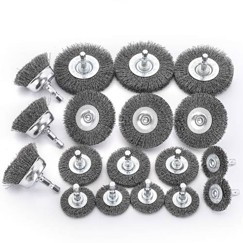 19pcs drill wire brush set hex handle electric bowl shaped for woodworking wall surface rust removal polishing