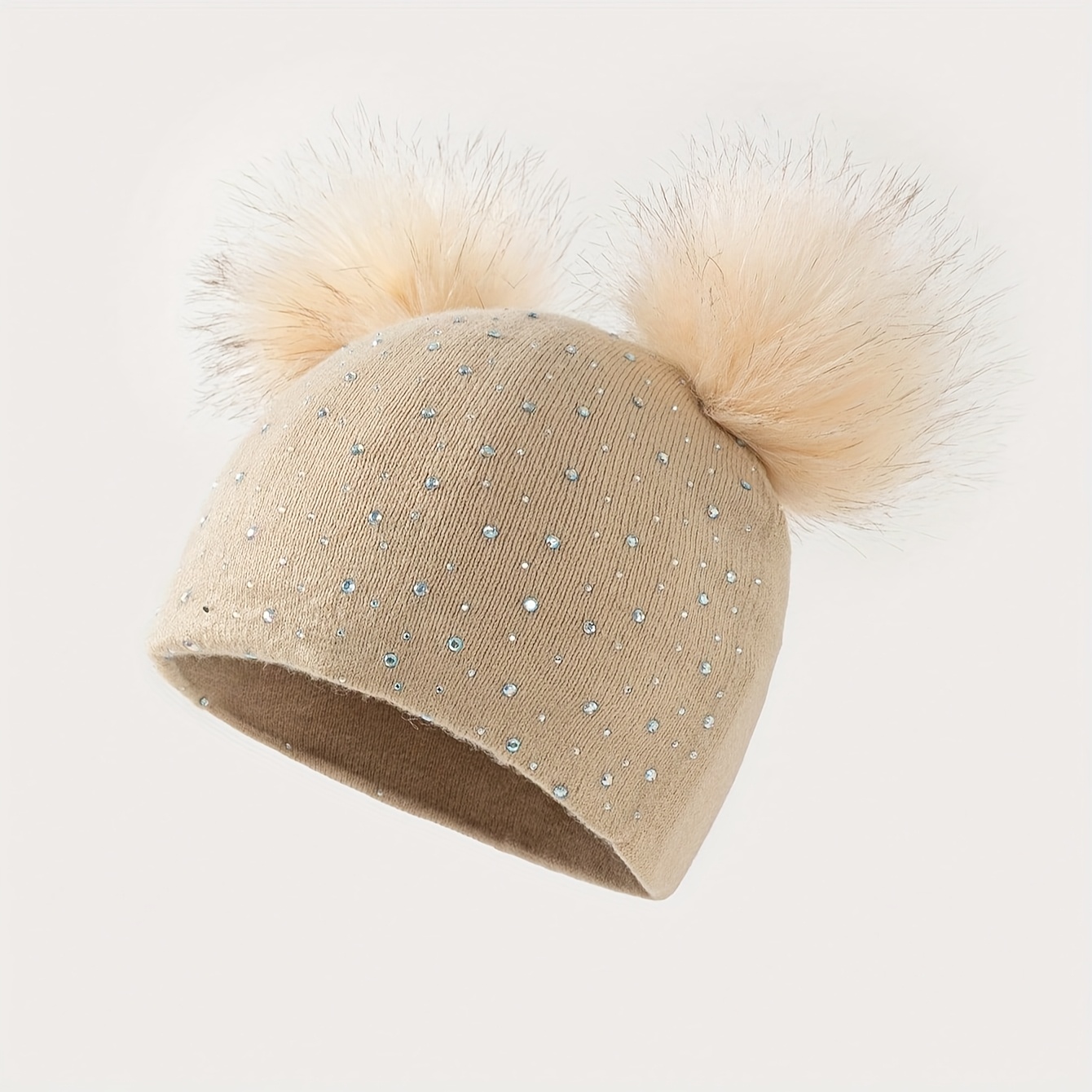 Women\'s Beige with Double Pom Pom Womens Winter Knitted Beanie Hat Arctic Paw Beanie for Women Womens Winter Hats Cable Knit  main image 2