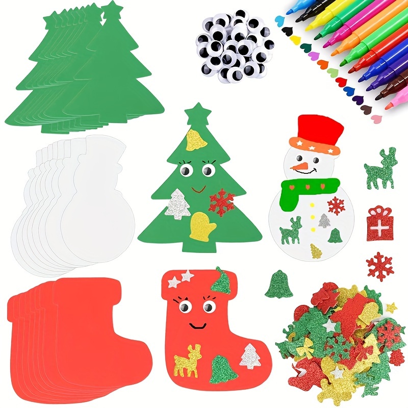 

Kit de décoration de Noël en de 24 pièces - de décoration DIY des arbres en , des bonshommes de , des bottes, des autocollants , des yeux globuleux et des colorés de fête des