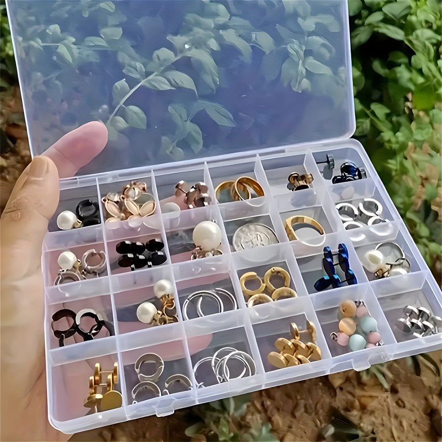 

1pc Transparent Plastic Jewelry Organizer Box With Fixed 24 Compartments, Storage Case For Rings, Earrings, Small Accessories And Electronic Components