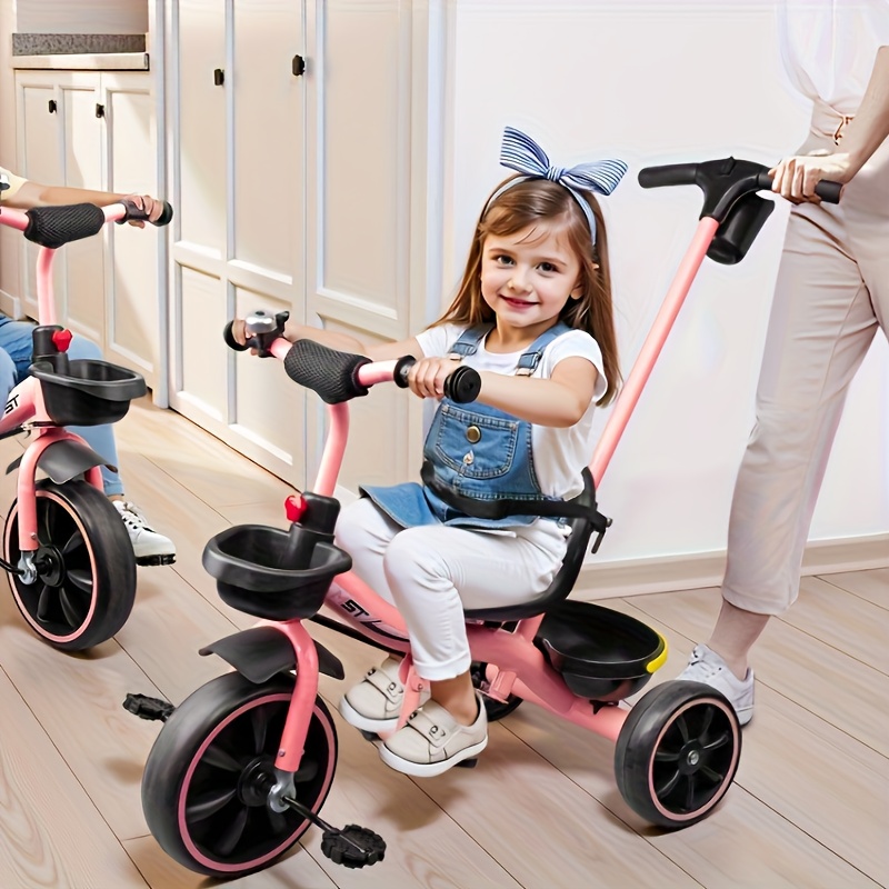TEMU Tricycles For 18-60 Months, Toddler Bike, Birthday Gift And Toy For Boys And Girls, Toddler Tricycle With Parent Push Handle, Trike With Backrest And Safety Belt, Pink, For Day