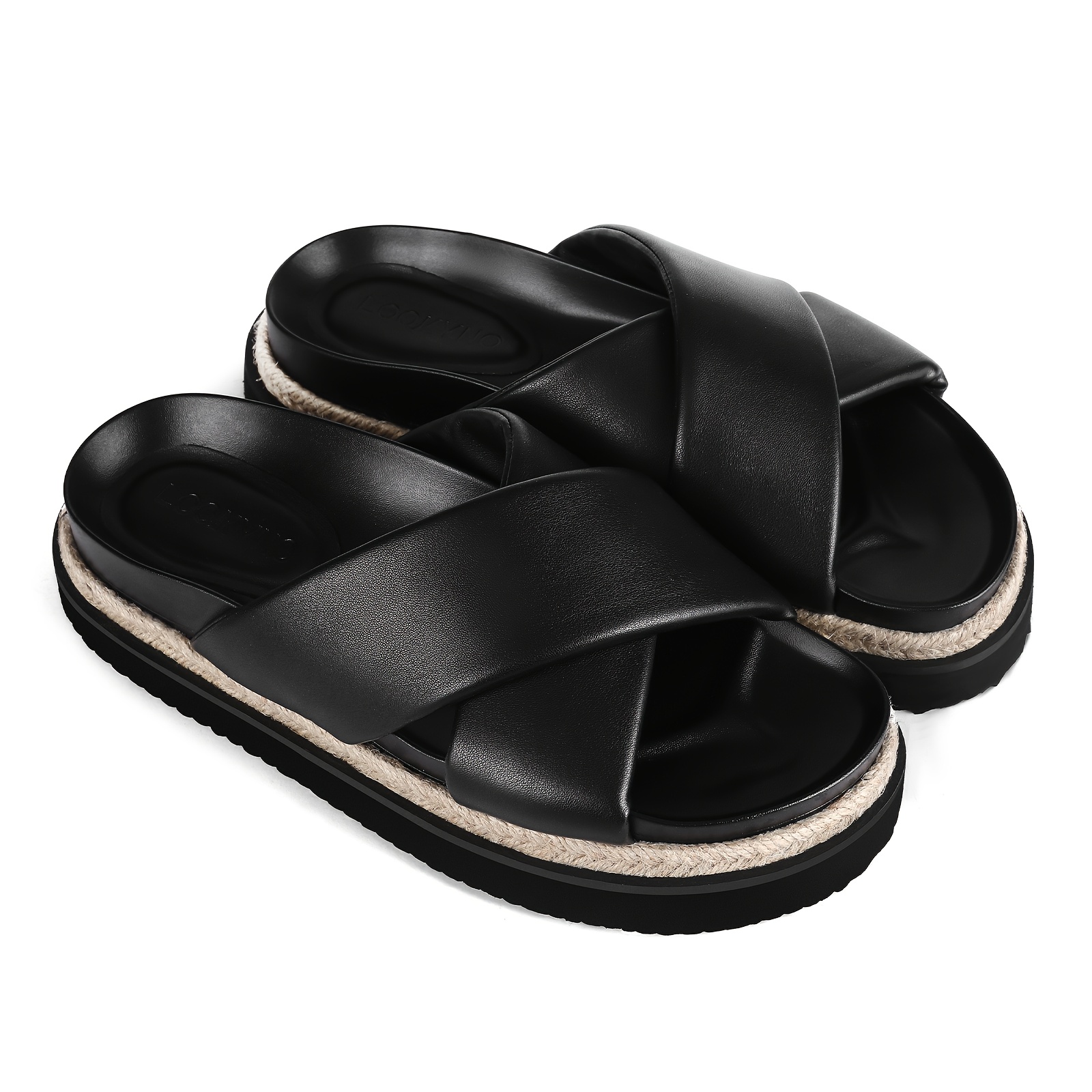 womens platform sandals slip on open toe beach slides with cushioned eva sole non slip cross strap platform shoes for casual formal everyday vacation   footwear formal sandals crisscross strap design durable pu cover Product details 5
