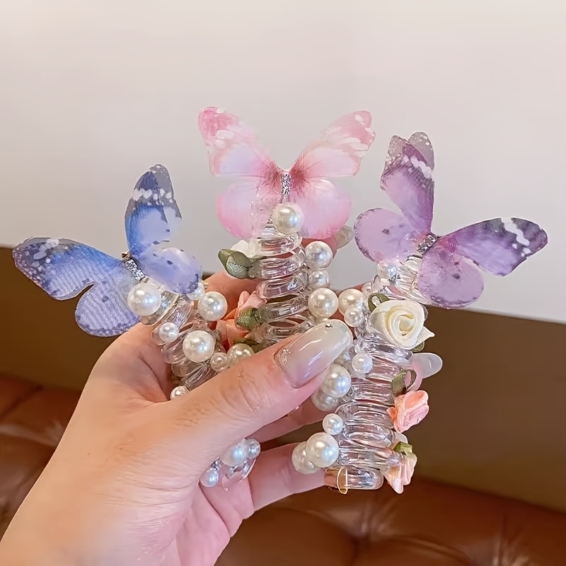 2pcs AYLHFO Mesh Butterfly Headbands for Girls - Cute Round Pearl & Floral Design, Perfect for Daily & Party Wear, All-Season Use, Everyday Headwear | Playful Accessory | Durable Plastic Headband, Butterfly Hair Accessories