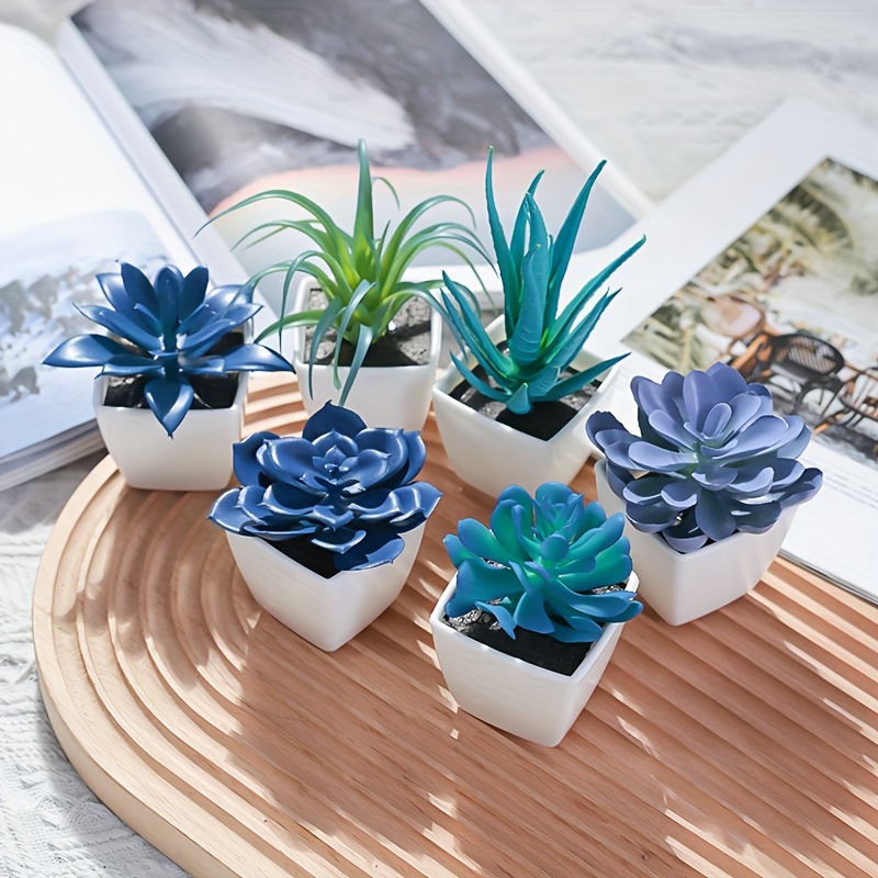 6pcs plant small pot artificial succulent green - Temu