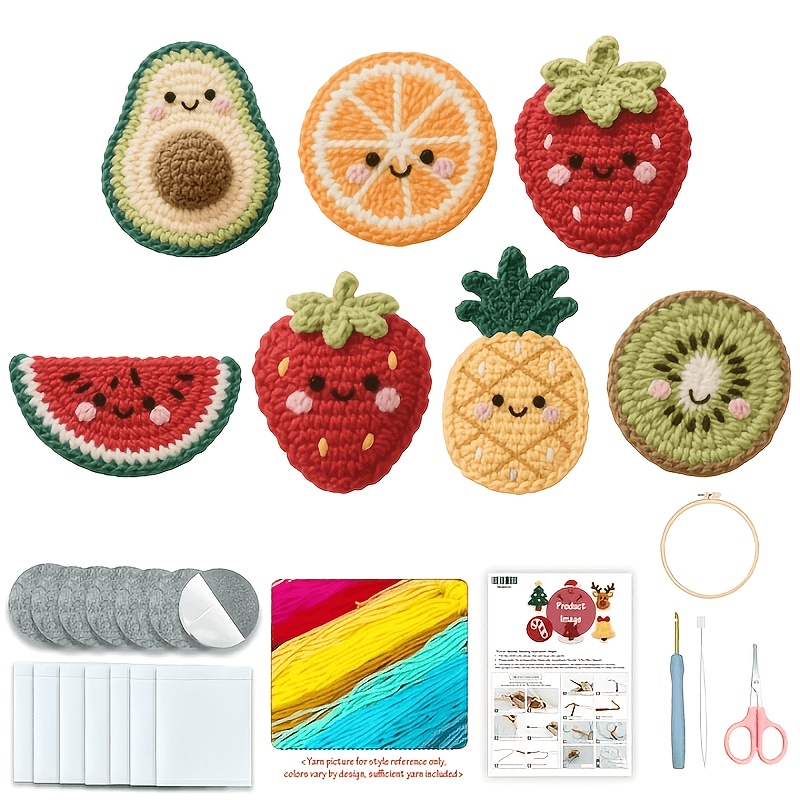 7pcs Stenciled Punch Needle Embroidery Coasters & DIY Craft Kit for Beginners