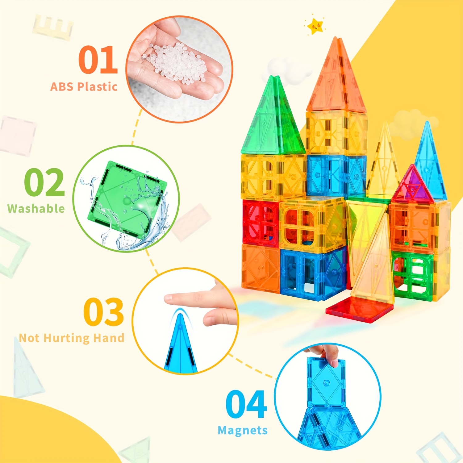 72pcs Magnetic Building Tiles for Kids Educational Stacking Blocks