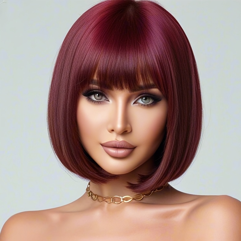 Ombre Wig With Bangs For Women - High-temperature Synthetic Fiber, Heat Resistant, Perfect For Casual Attire And Parties