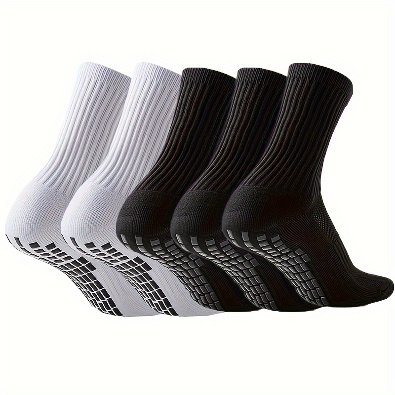

5 Pairs Of Athletic Crew Socks For Men & Women, Cushioned Towel Bottom Non-slip Grip Ports Soccer Basketball Crew Socks Breathable Performance Socks