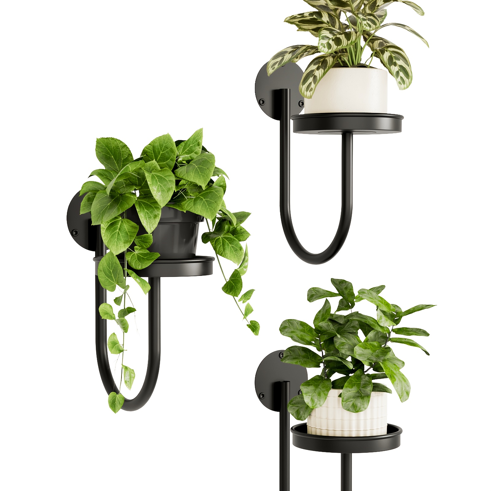 Image of Bamworld 3-pack Black Hanging Planters For Indoor Plants, Including A Wall Plant Shelf And Plant Hooks, Designed As Wall Planter For Window, Hanging Plant Stand, And Window Plant Hooks For Plant Decor