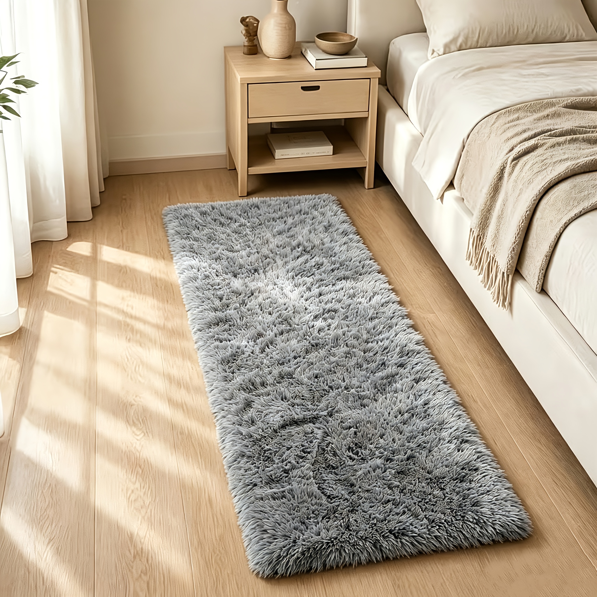 TEMU 1pc Of Solid- Long Plush Rug, A Simple And Elegant Long Runner Rug For Bedroom Bedside. Suitable For Various Areas Such As The Living Room,