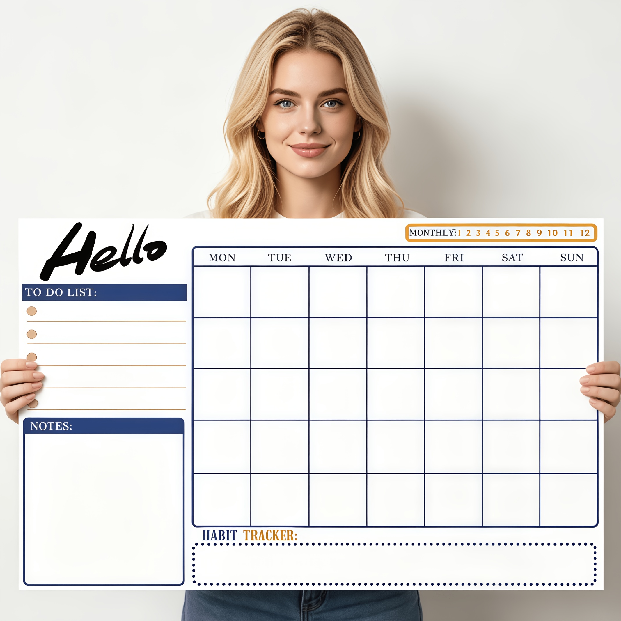 TEMU A2 Extra Large Undated Minimalist Monthly Whiteboard Calendar | 2pcs Extra Thick Reusable Dry-erase Planner Board | Spacious Writing Grids With
