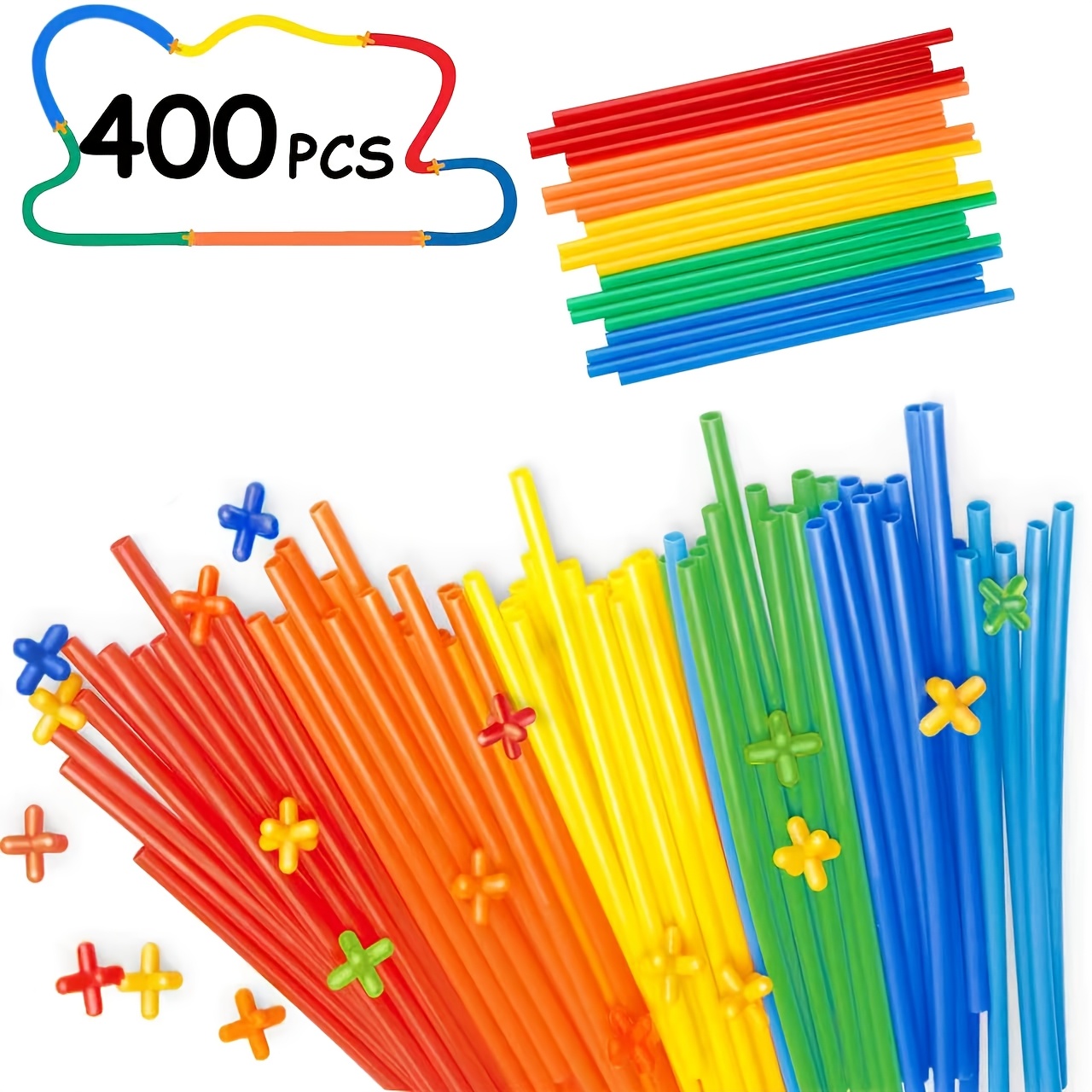 400/160pcs Building Toys, Straw Toys Interlocking Plastic Engineering Thin Tube Blocks Educational Kit For Kids Boys And Girls Gift Motor Skills & Learning Random Color