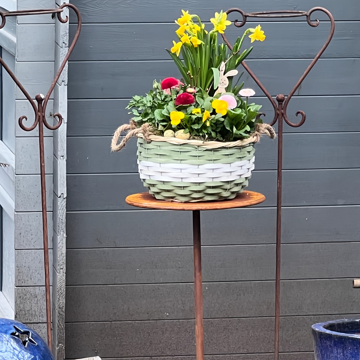 Image of Vintage Distressed Rusty Table Plant Stand, Multi-tier Green Plant Storage Rack For Balcony And Living Room, Courtyard Outdoor Gardening Shelf, Household Flower Decoration Display Rack
